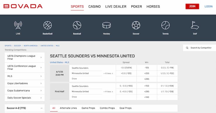 Odds display from Bovada, a major player among Idaho online sportsbooks.